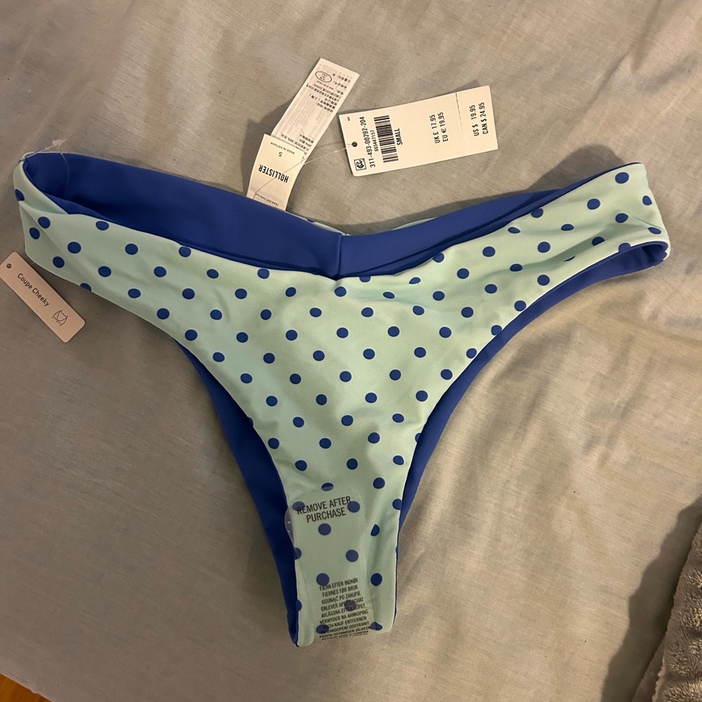 Hollister Light Blue Polka Dot Reversible Bikini Bottom